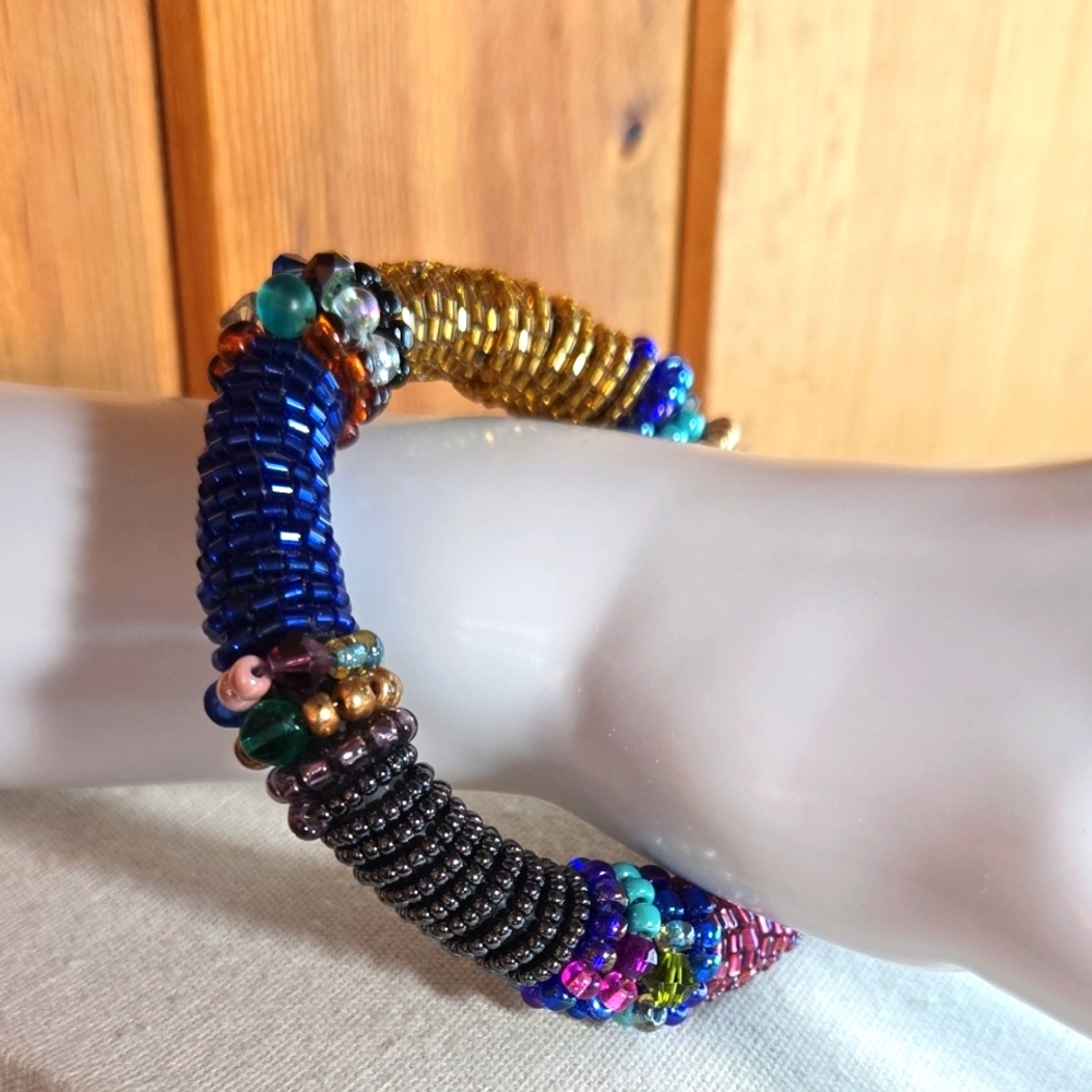 Multicolor Glass Bead Bangle Bracelet
